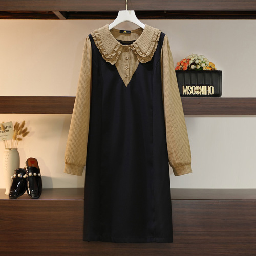 Autumn new style French doll collar fat girl slimming fake two-piece temperament splicing single dress 63396