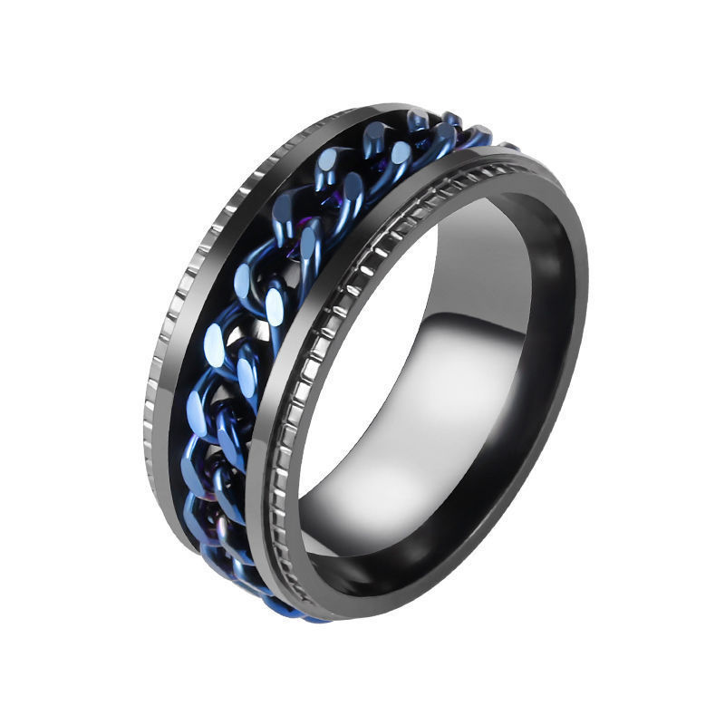 Amazon's best-selling rotatable chain bottle opening ring titanium steel embossed trendy jewelry