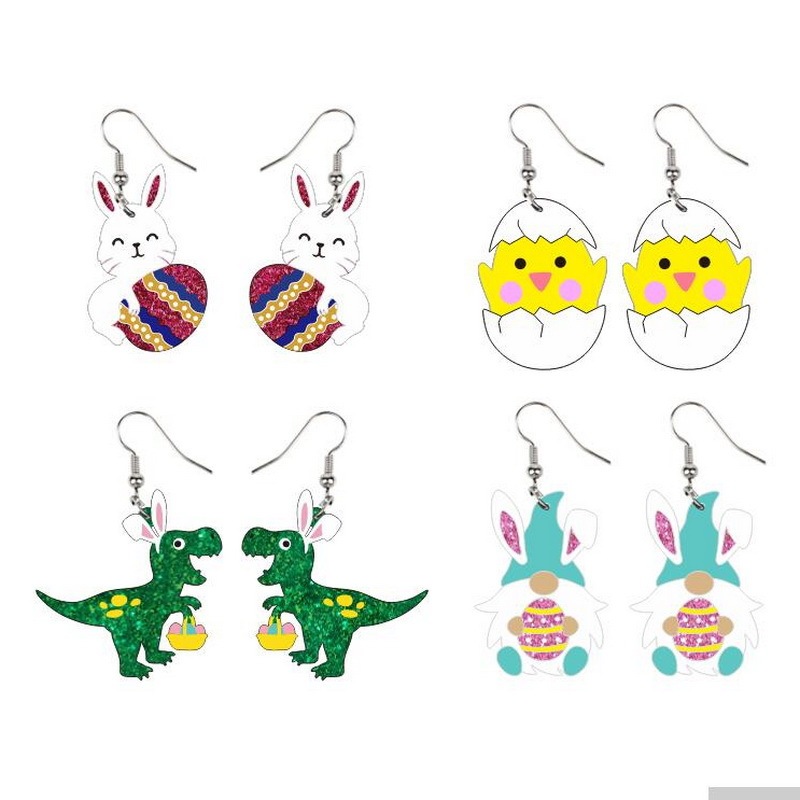 New Easter Chick Dinosaur Goblin Egg Easter Egg Rabbit Earrings Girls Holiday Gift Earrings