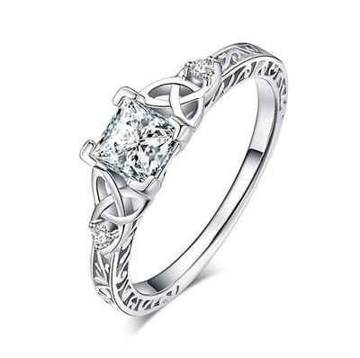 Hollow diamond electroplated square diamond ring Fashionable simple pattern zircon ring jewelry
