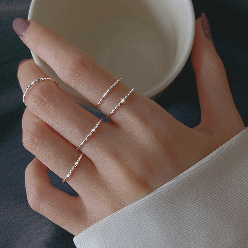 Sparkling s925 sterling silver Italian ins style flash ring nude cold style ring women's baby's breath thin ring
