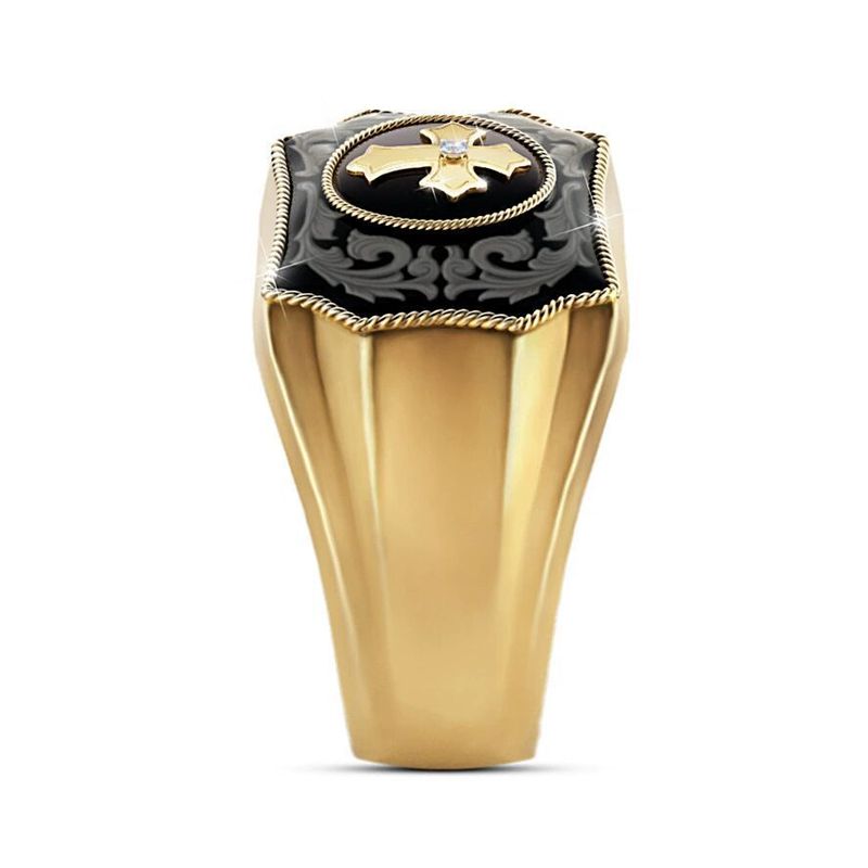 Dinghao temu European and American hot selling electroplated 18k gold simulated black agate cross ring men's ring