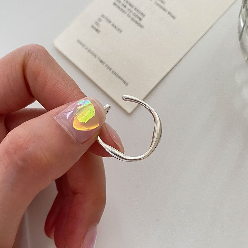 Irregular square Korean Dongdaemun 925 all-over sterling silver open ring adjustable cold style ins niche women