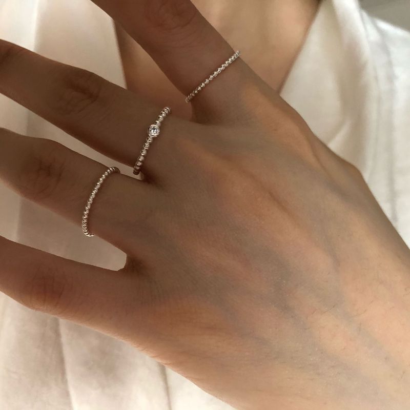 White silver ultra-fine version of the all-over s925 sterling silver non-fading single diamond round bead open ring ring for women with simple temperament