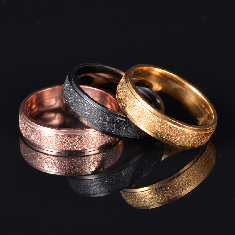 Cross-border European and American titanium steel double-step frosted ring simple pearl sand couple ring jewelry