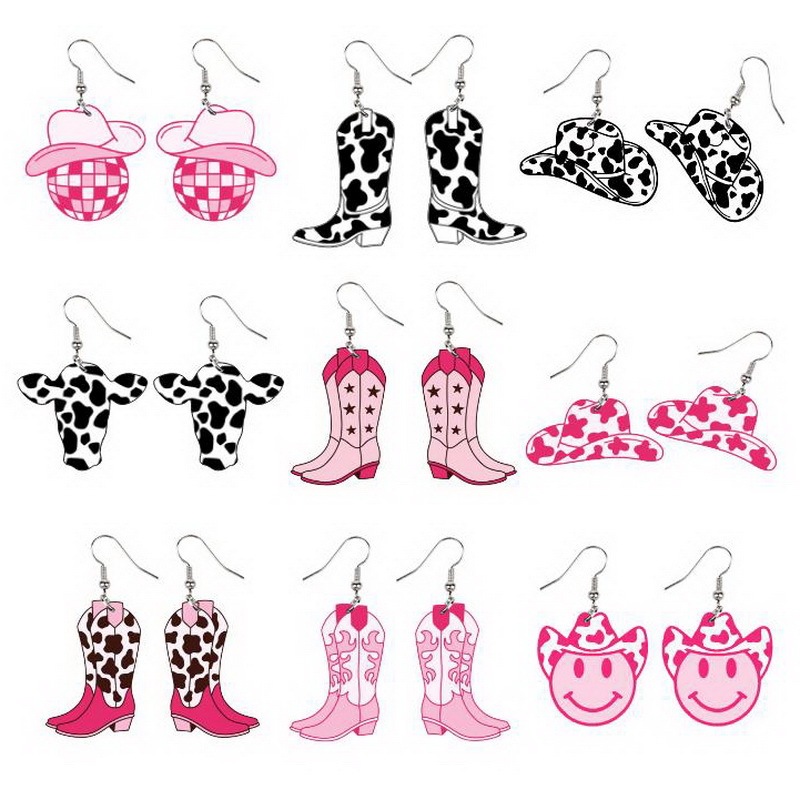 Western cowboy style five-pointed star hat boots smiling cow earrings simple fashion personalized earrings earrings for women