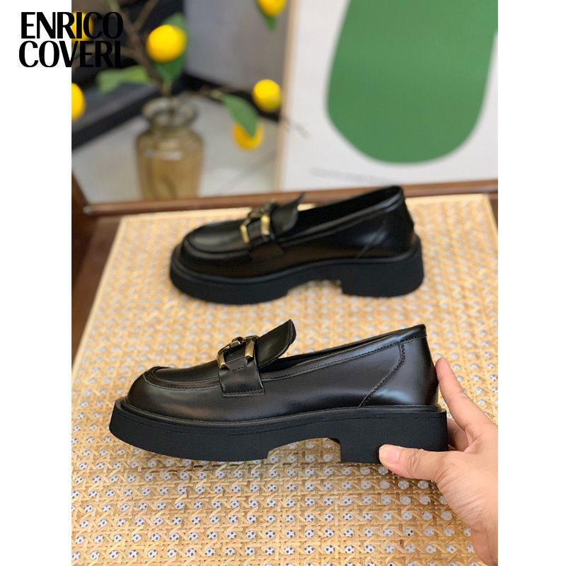 Shoes for women 2024 spring and autumn new mother's shoes thick-soled slip-on shoes versatile British style small leather shoes