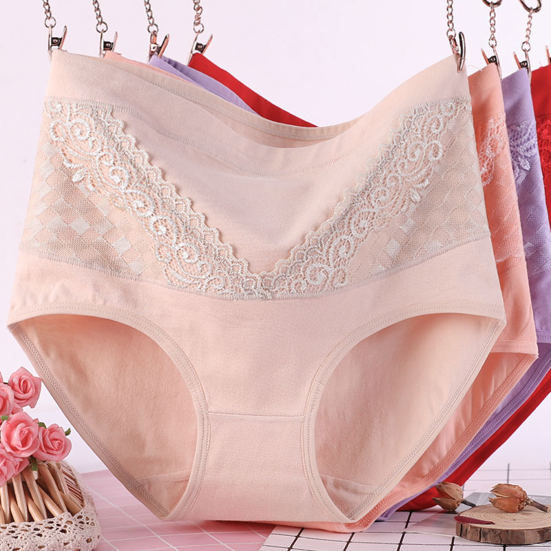 910 Cotton Large Size Big Red Underwear Pure Cotton Lace High Waist Mother's Briefs Women's Year of the Zodiac