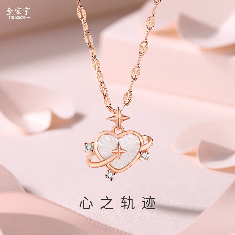 925 sterling silver three-dimensional love necklace for women, versatile ins niche design, rose gold heart-shaped mother-of-pearl clavicle chain jewelry
