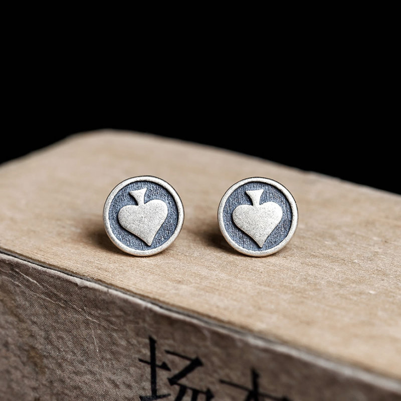 Dark Dreams 925 sterling silver creative poker heart earrings jewelry black peach heart round earrings