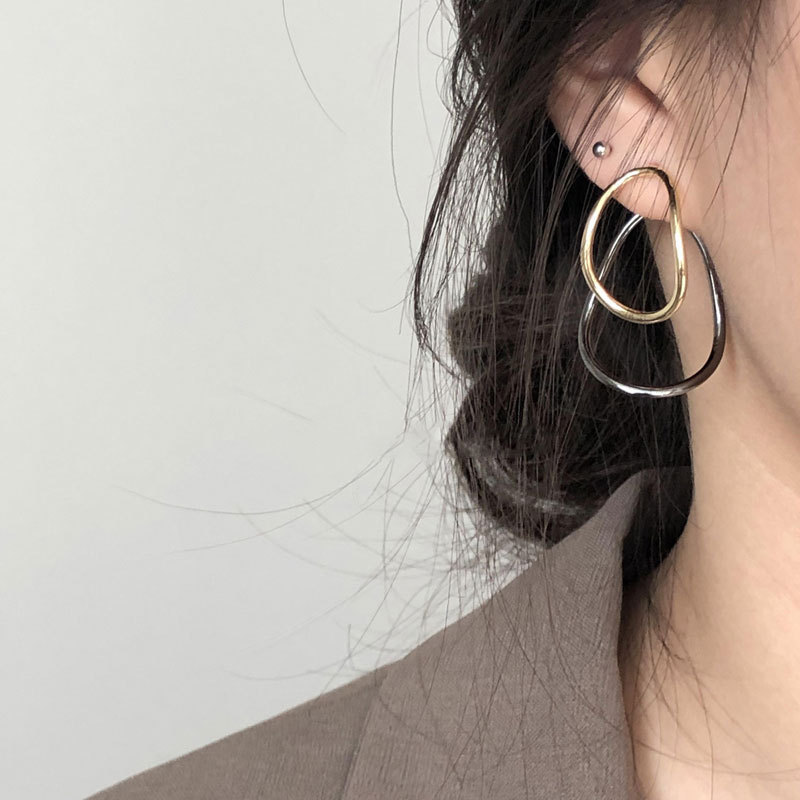 Ins style minimalist gradient color design exaggerated irregular curve earrings oval earrings 925 sterling silver earrings