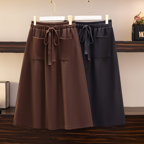 300 pounds fat mm elastic waist loose slimming A-line skirt autumn and winter new large size women's skirt 63368