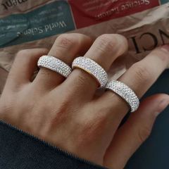 Titanium steel five-row diamond curved ring, hot-selling jewelry in Europe and America, diamond ring, stainless steel clay full diamond high-end ring