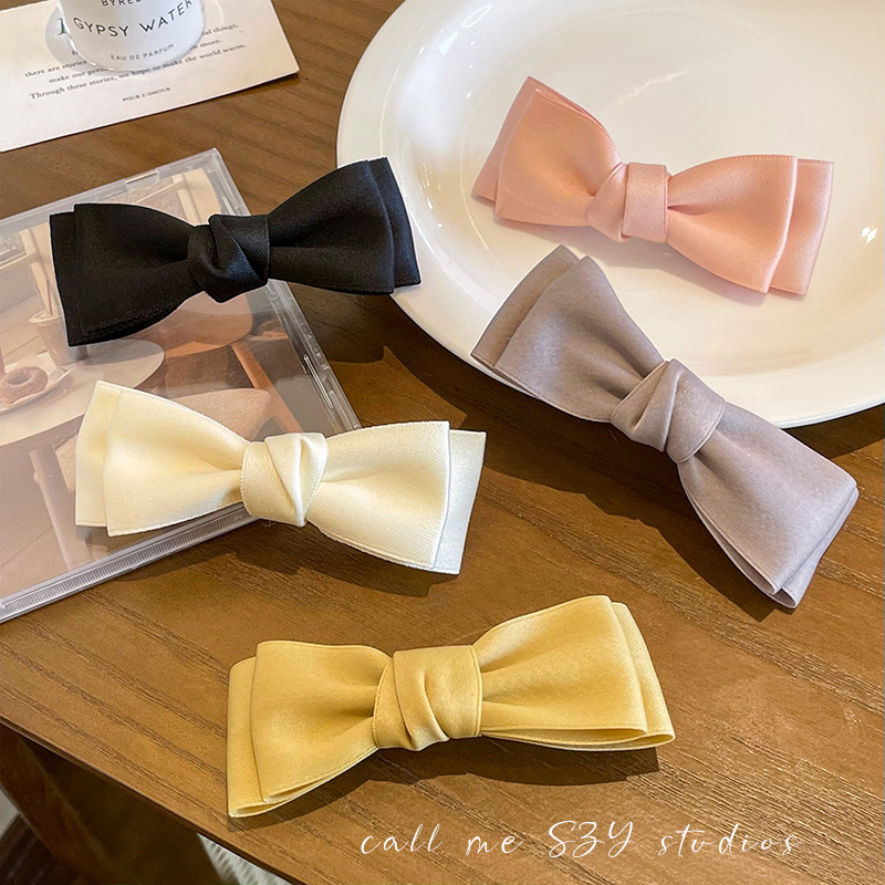 Bow hairpin for women with hair on the back of the head, spring one-word clip, high-end satin hairpin, hair clip headgear
