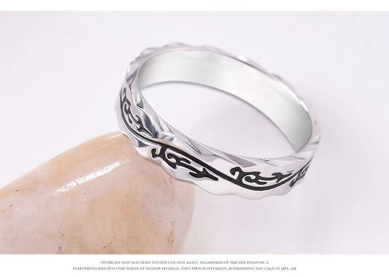 Korean hot style titanium steel men's personalized flower dragon pattern ring simple fashion ins cool style ring jewelry