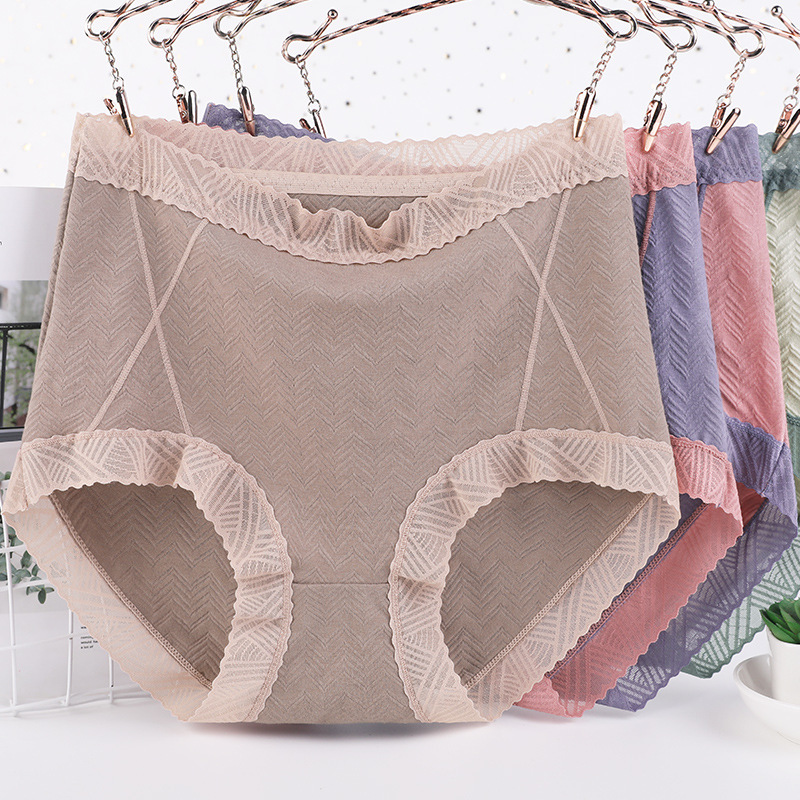 1071#Summer Shorts Women's Large Size Underwear Women Fat mm 200 Jin Cotton Lace High Waist Cotton Crotch Fat Girl