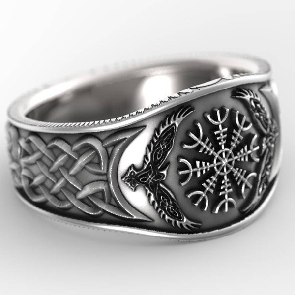 Nordic mythology Celtic werewolf ring retro compass ring ancient silver ring jewelry