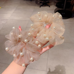 South Korea's Dongdaemun sweet and super fairy organza large intestine ring hair ring internet celebrity gentle temperament pearl tied headband headdress