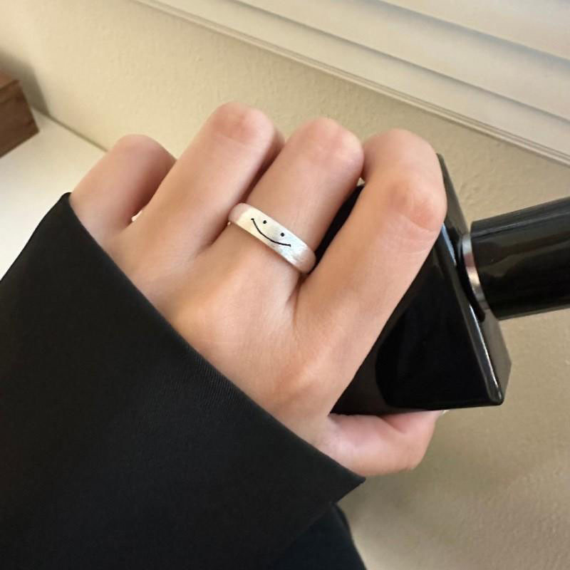 Korean style niche design simple smiley face brushed open frosted ring female ins style versatile ring
