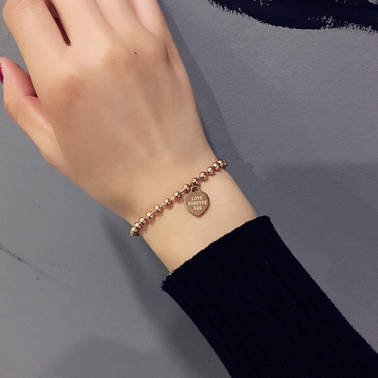 European and American love round brand titanium steel bracelet for women, non-fading, Korean style simple internet celebrity cold style bead hand jewelry
