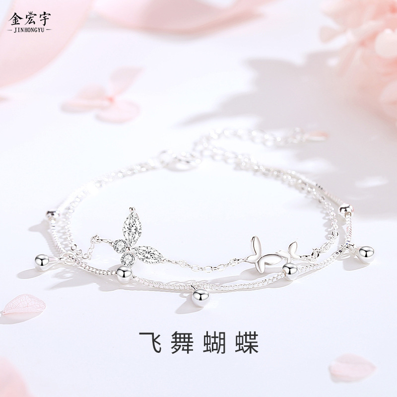 Original design butterfly double-layered bracelet for women 925 sterling silver Korean style forest style ins double-layered bracelet bestie jewelry gift