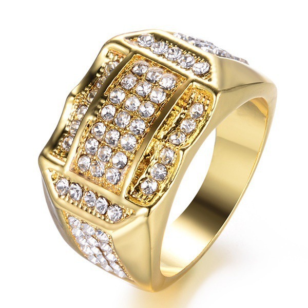 wish hot selling imitation gold diamond men's ring European and American popular hip-hop men's ring