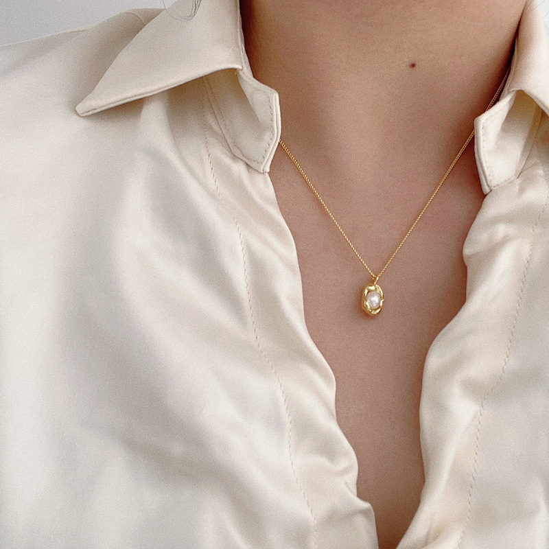 Pearl peanut gold and silver light luxury style necklace female bean ins simple 925 sterling silver niche design fashion clavicle chain