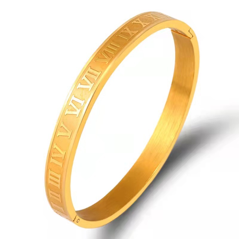 Titanium Steel Roman Bracelet Classic Roman Numeral Snap Open Bracelet 8mm Couple Bracelet