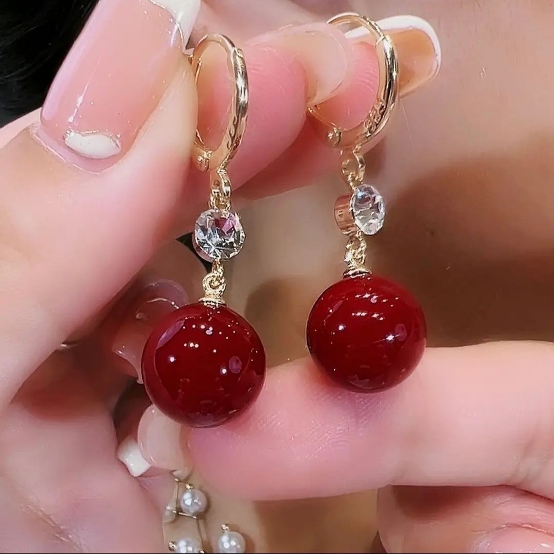 2024 Hot Style Red Ball Earrings Colorful Chinese Style Earrings Festive Spring Festival Festive White High-end Earrings for Women