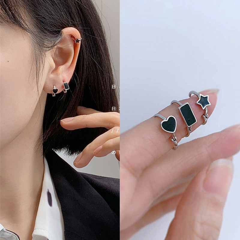 Silver Simple Black Earrings Earrings Women's Earrings New Trendy Style Versatile Student Style