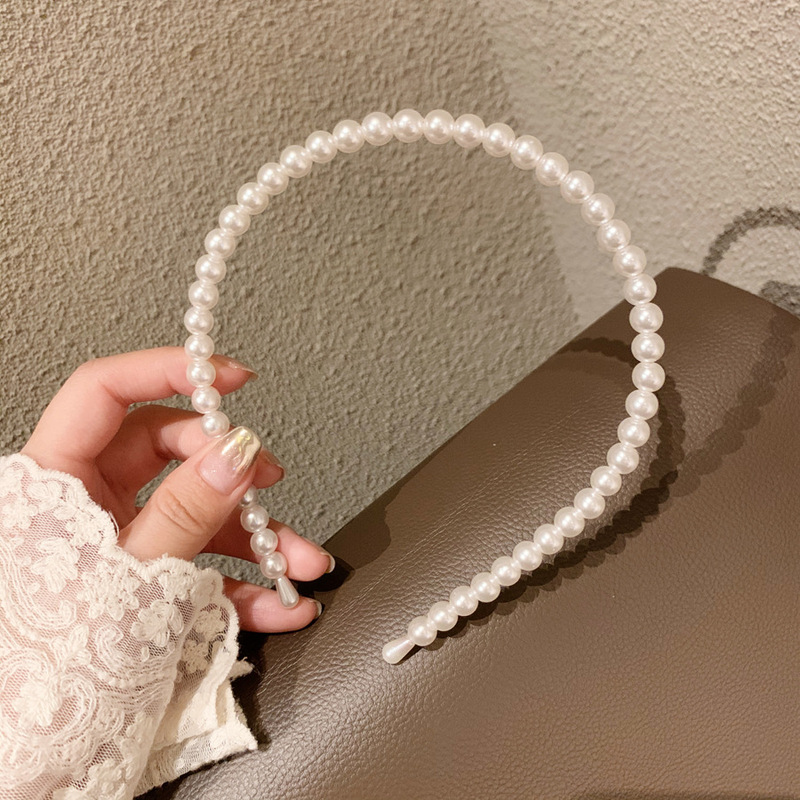 Retro girl simple and versatile pearl headband female headband pressed hairpin ladylike temperament hairband Korean head accessories