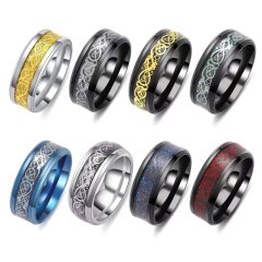 European and American domineering bevel edge men's inlaid dragon pattern ring titanium steel stainless steel dragon pattern ring couple men's decoration