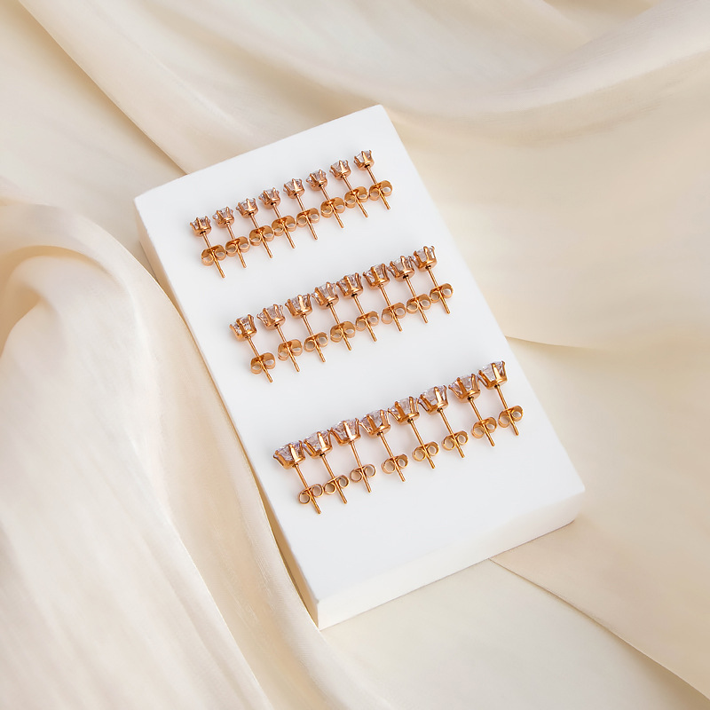 Rose gold zircon earrings for women, six-claw single diamond, titanium steel earrings, non-fading, sparkling, attractive and sparkling diamonds