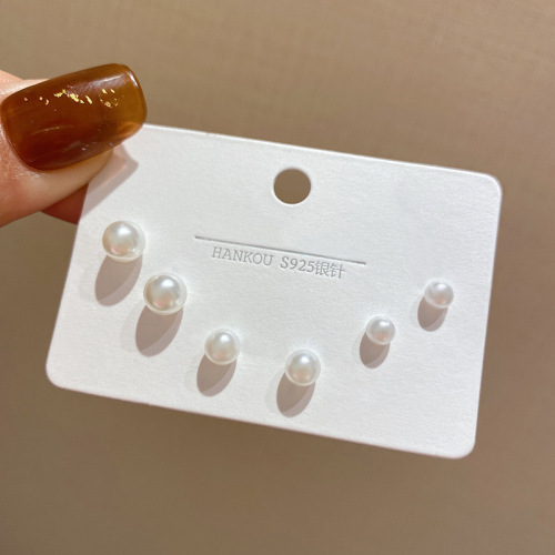 Korean cool style S925 silver needle pearl earring set simple and versatile Internet celebrity earrings women's trendy ear jewelry