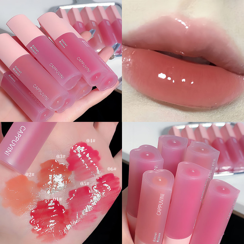 Cappuvini Love Water Glass Lip Glaze Mirror Water Gloss Lip Gloss Dudu Lip Lipstick Affordable Lip Gloss for Female Students