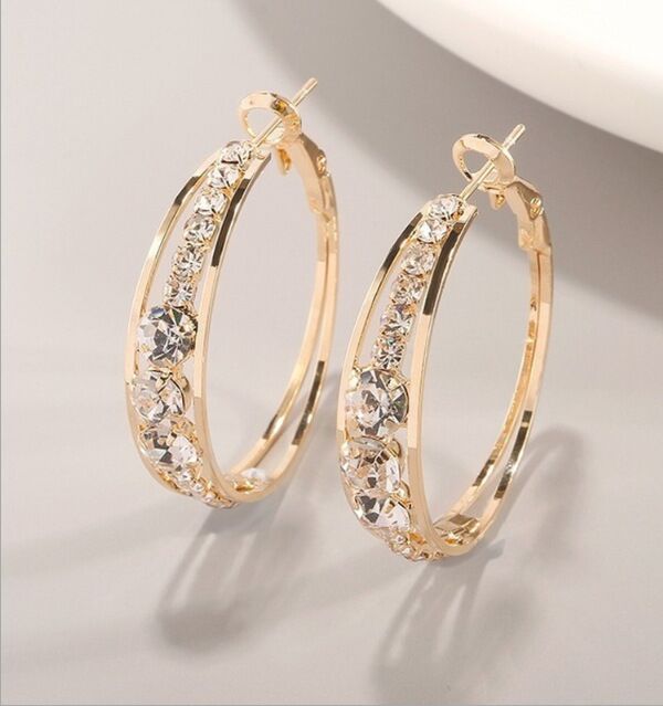 European and American style rhinestone inlay women's earrings large circle earrings ear jewelry