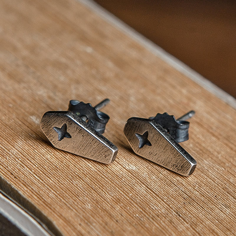Dark Dream s925 sterling silver death cross rhombus earrings Gothic punk alternative style ear jewelry