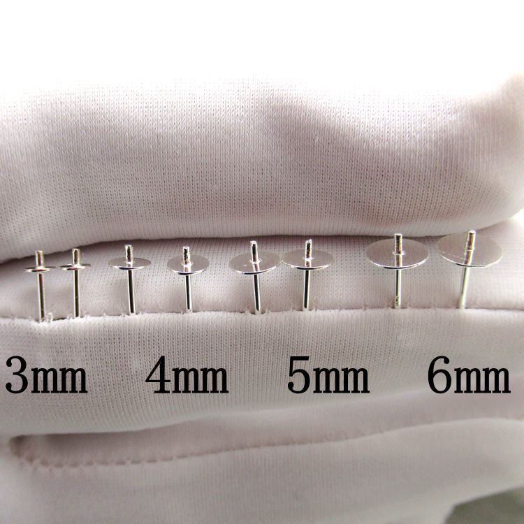 S925 sterling silver all-match flat-head needle flat-bottomed earrings handmade DIY ear accessories accessories crystal pearl ear empty tray