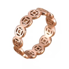 European and American trend style hollow copper coin titanium steel ring stainless steel rose gold plated fortune ring ins for women