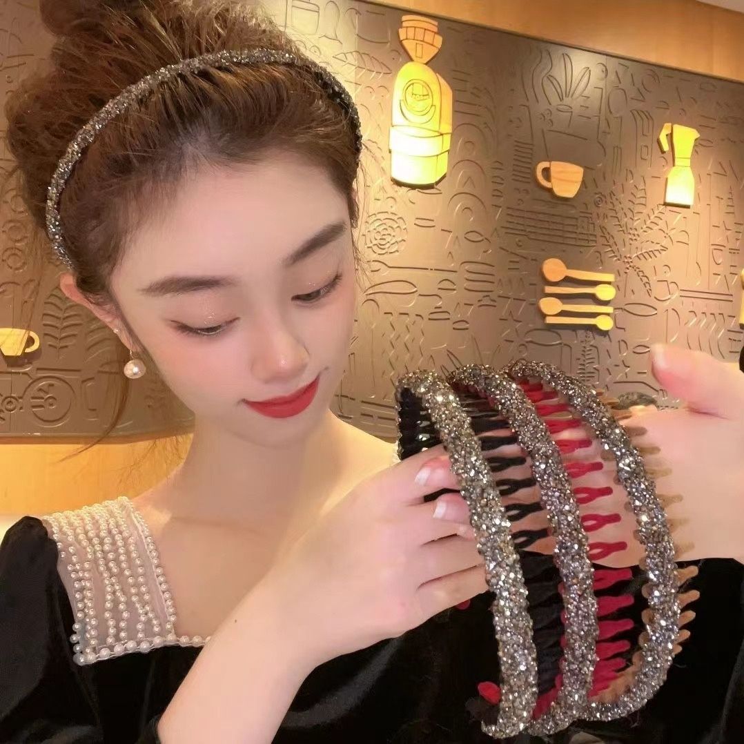 Non-metallic acrylic hair accessories, retro velvet glitter, Internet celebrity broken hairband, toothed anti-slip face wash headband comb