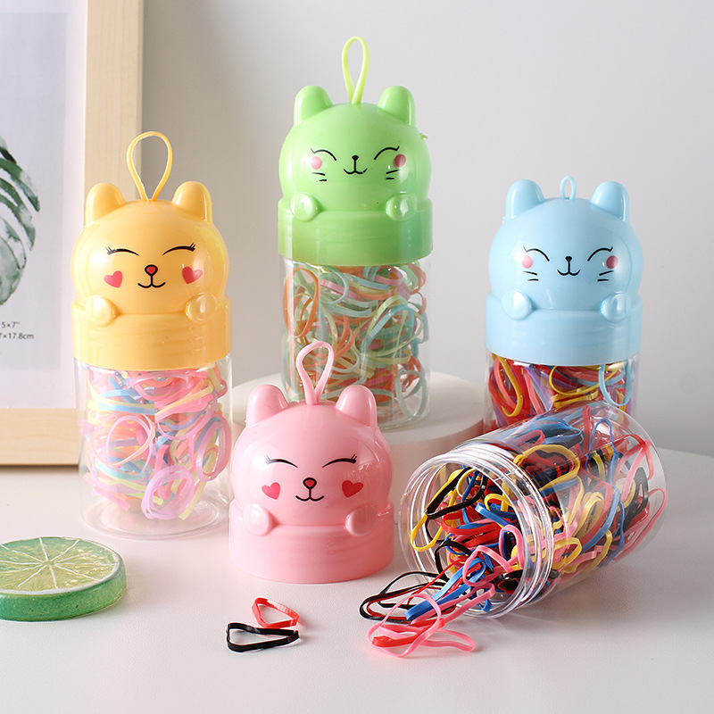 Cartoon canned disposable children's rubber band black hair rope high elasticity thickened color hair ring does not hurt the hair rope