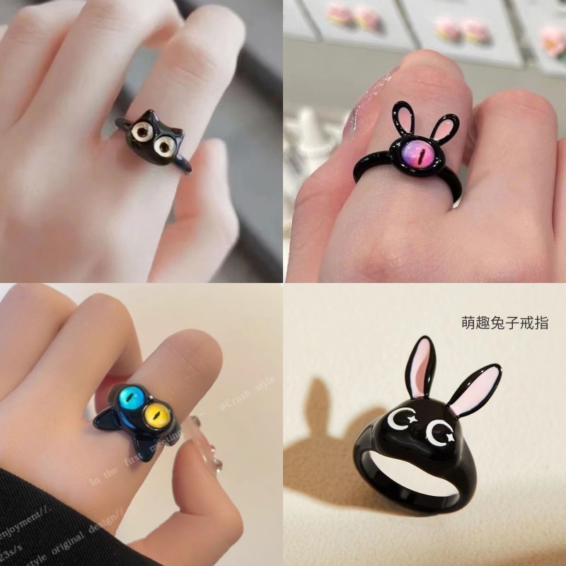 Pink color~Childlike and cute monster ring, new trendy index finger ring design for women, niche ring