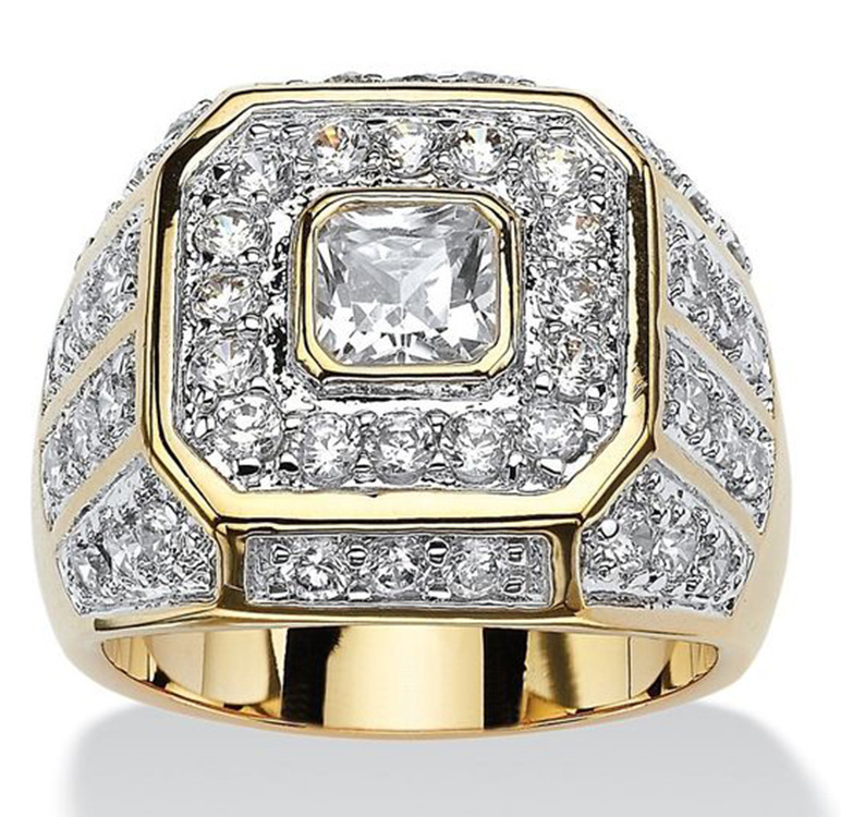 Wish cross-border European and American men's diamond-encrusted zircon ring hip-hop trendy luxury style ring
