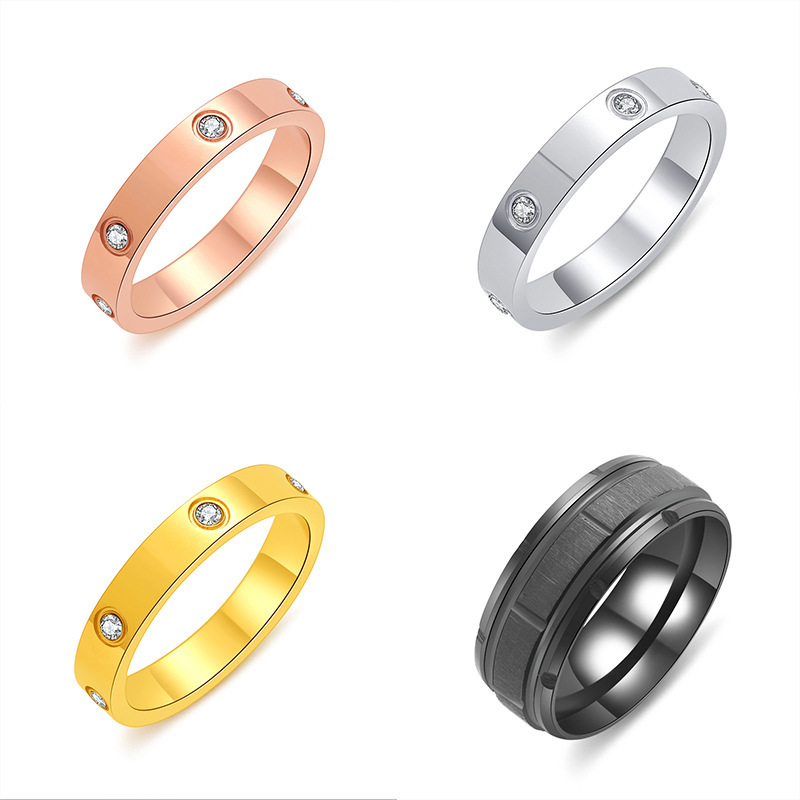 Trendy diamond-encrusted fashionable six-diamond Kajia same-style ring European and American popular simple ring jewelry