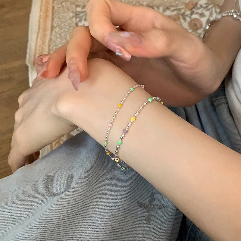 Dopamine niche light luxury handmade beaded bean dripping glaze bracelet ins female color cold stacking exquisite hand jewelry