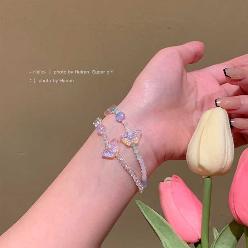 Colorful Butterfly Crystal Beads New Year's Bracelet Women's Summer Feeling Niche Design Best Friend Bracelet Bracelet