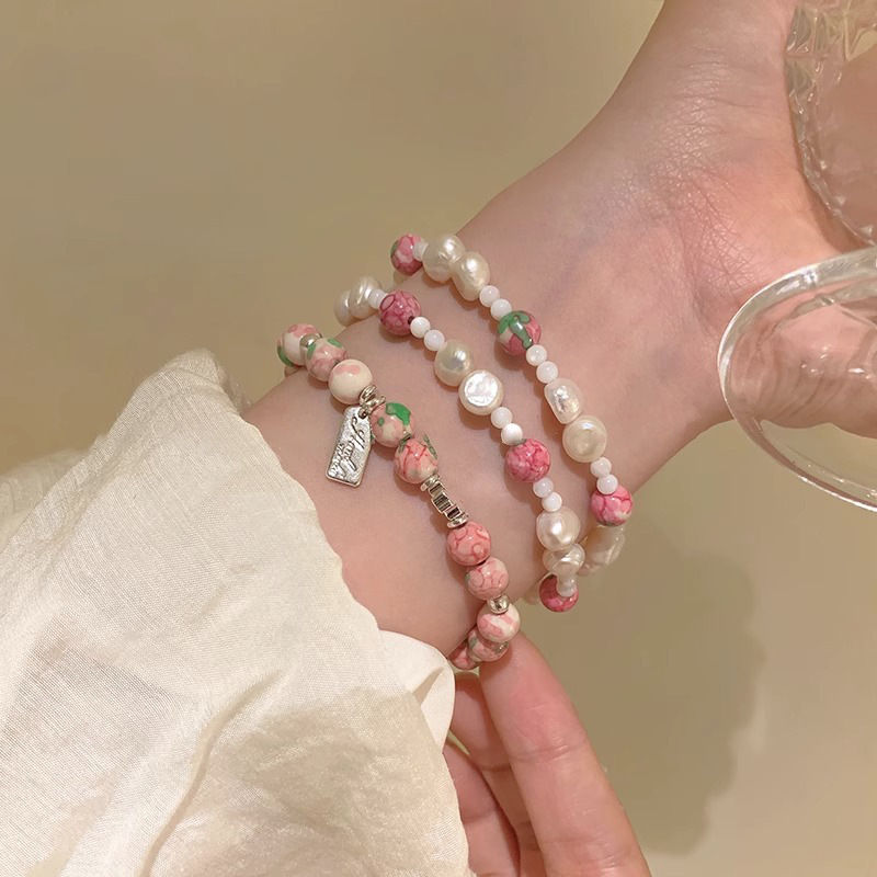 Cherry Blossom Pink Natural Freshwater Pearl Double-Layer Bracelet Women's New Temperament Bracelet Light Luxury Niche Beaded Hand Accessories