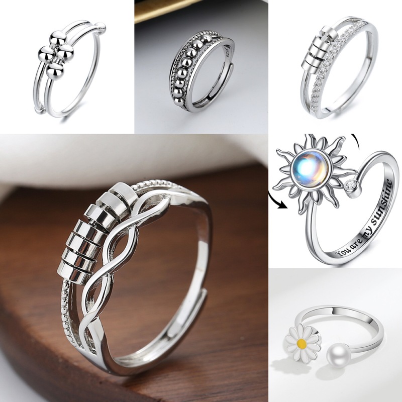European and American new Amazon hot-selling micro-bead rotating ring women's creative ring anti-stress anxiety women's hand jewelry