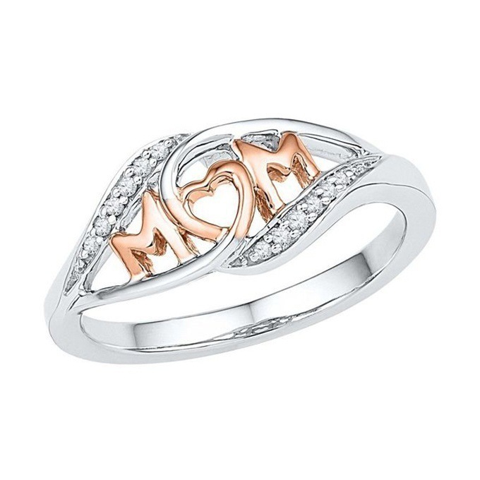 wish hot sale electroplated 18k gold rose gold ring love mam diamond ring mother's day gift