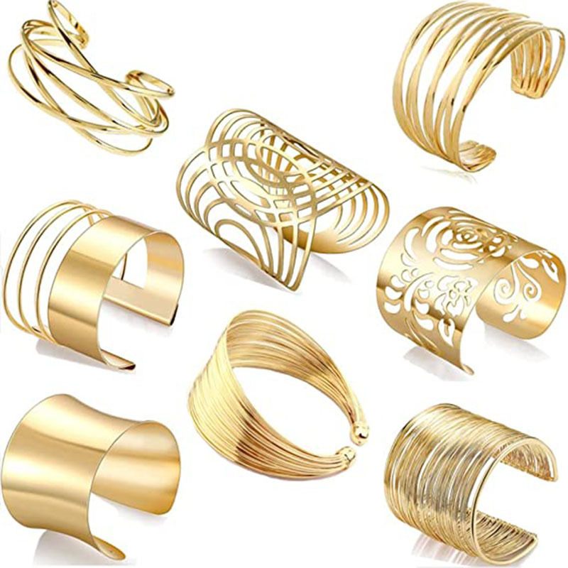 European and American exaggerated metal hollow pattern shape iron bracelet set personalized iron wire armband